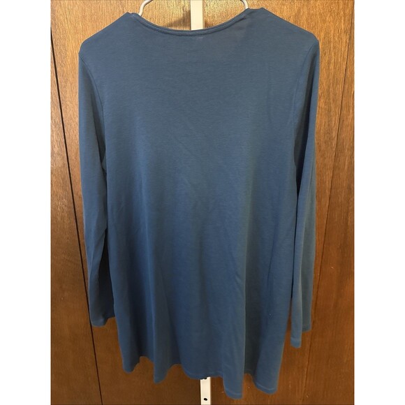 J.Jill Perfect Pima Cotton Long Sleeve Tunic Top Womens M Teal Crew Neck - Picture 3 of 3